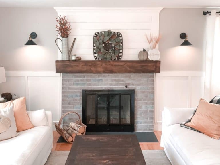 Finished faux beam mantle