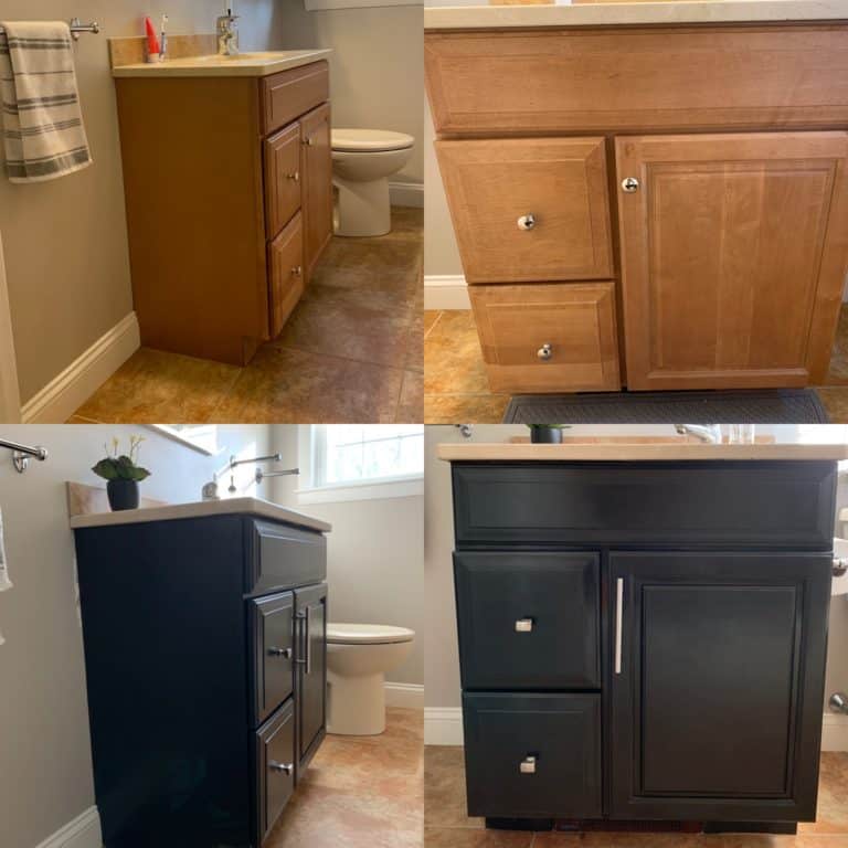 Before and After Painted bathroom vanity