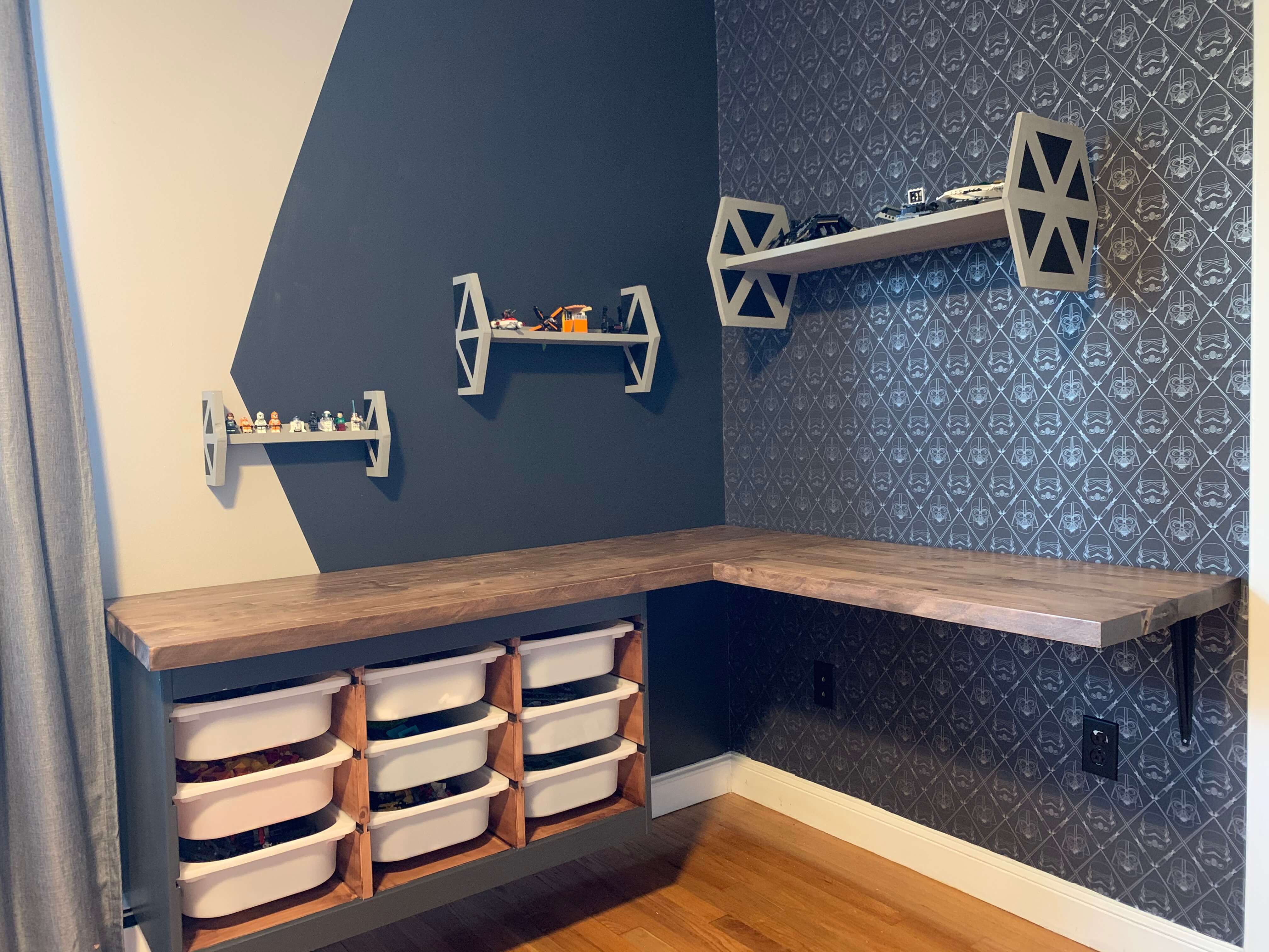 Trofast and desktop mounted to wall