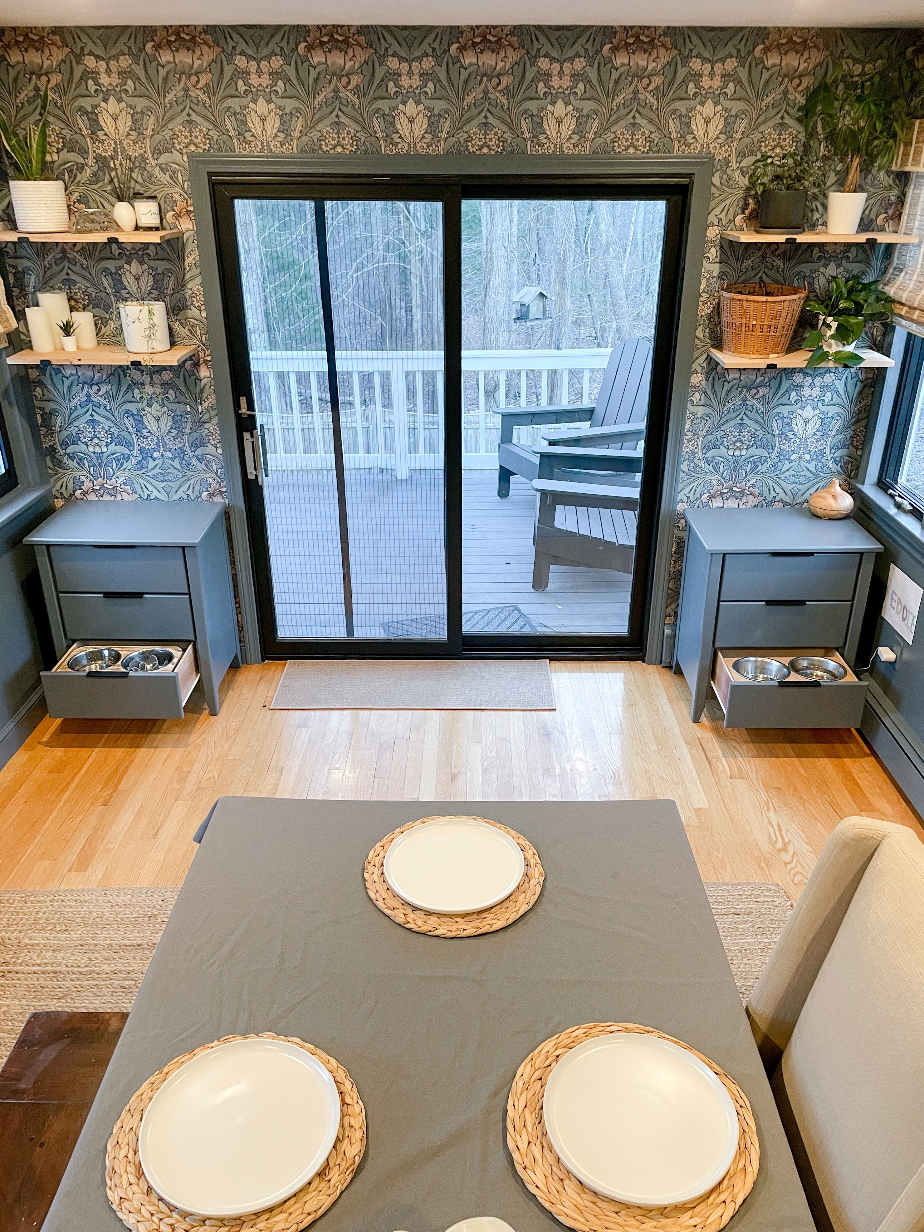 View of side by side matching pet feeder stations